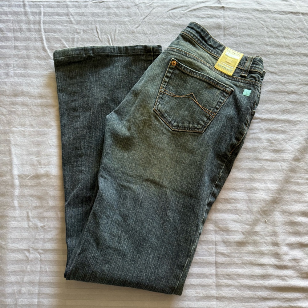 Azzuré Jeans Women’s Y2K Bootcut Denim Pants Mid Rise Whisker Wash Size 14 - Picture 1 of 8